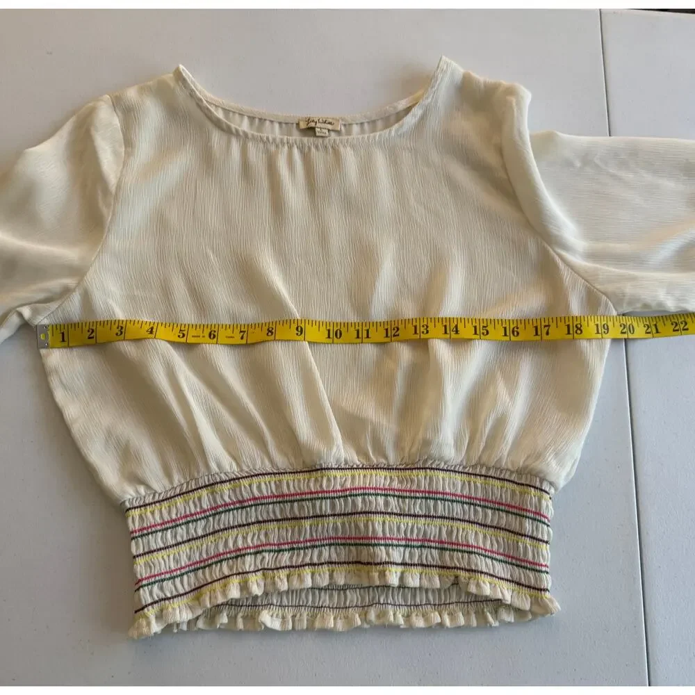 Lily White Cropped Tops Women Large White Smocked Sheer Boho Peasant Prairie